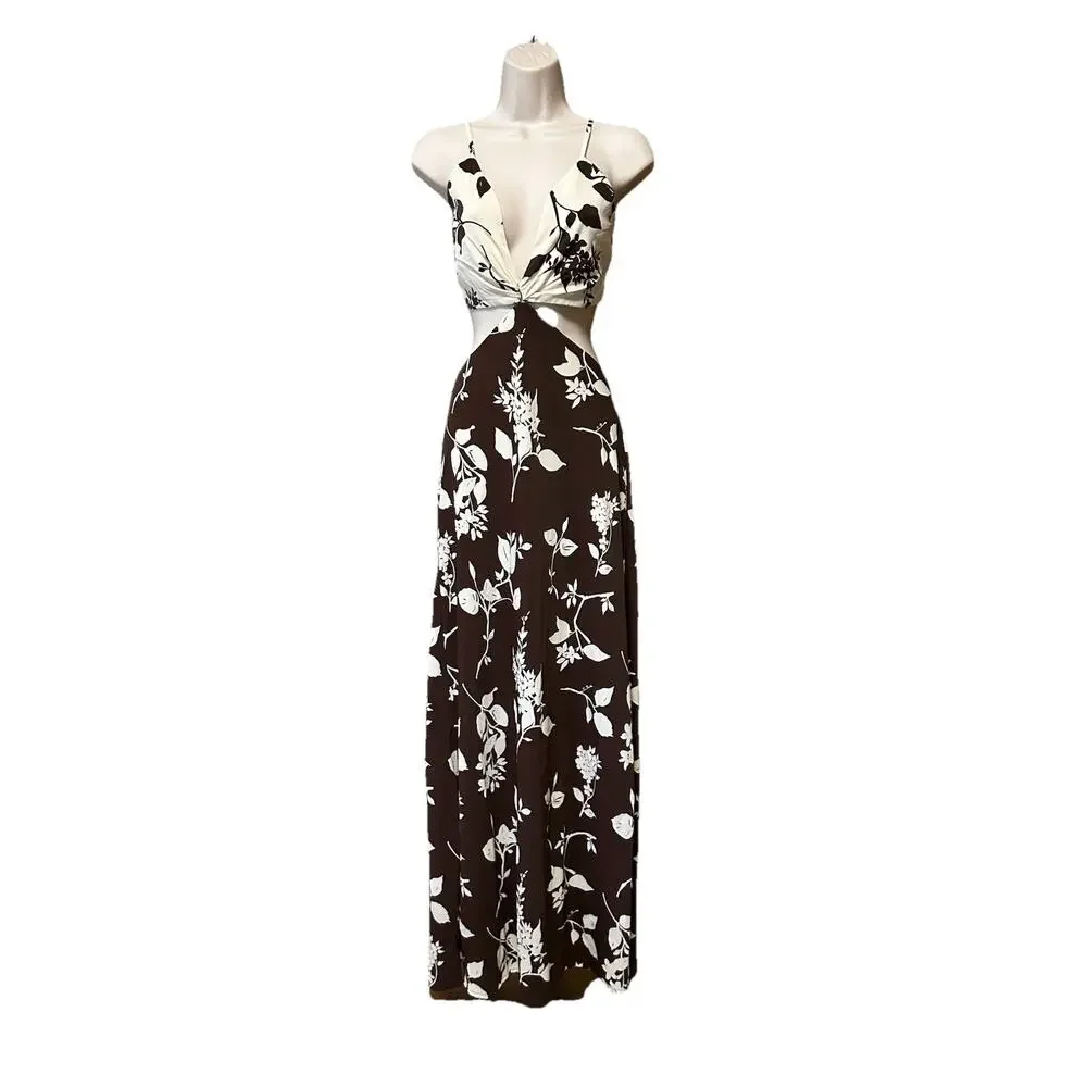 Abercrombie & Fitch size LT Large Tall Dress Cutout Midi/Maxi Floral Brown F26